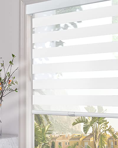 Persilux Cordless Zebra Blinds for Windows (24" W x 72" H, White) with Upgraded Cassette Free-Stop Light Filtering Dual Layers Sheer Roller Shades Thermal Insulated Blinds for Office & Living Room