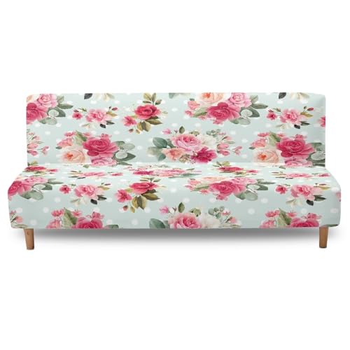 Flower Futon Cover Stretch Sofa Bed Covers Washable Armless Sofa Slipcover Couch Slip Cover Elastic Furniture Protector for Home Dogs Cats Pets