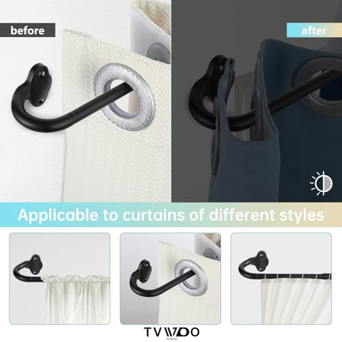 TVWOO Wrap Around Curtain Rods,Black Curtain Rods 28 to 48 Inch,5/8 Inch Adjustable Blackout Curtain Rod Set,Room Darkening Single Window Rod,Metal Thicken Hidden Curved Drapery Rod 28-48",Matte Black