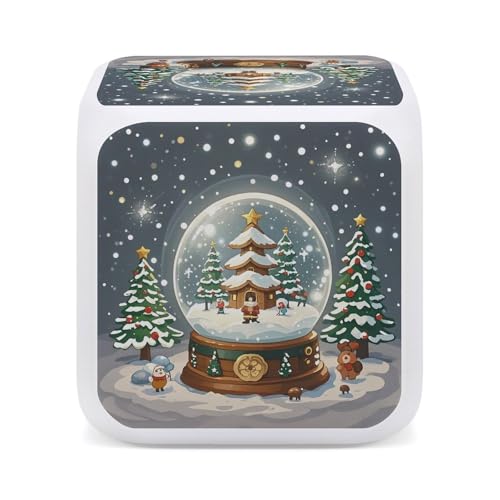 Christmas Snow Globe Alarm Clock Sound Machine with 7 Color Changing Night Light Wake Up Digital Clock Large LED Display Number Alarm Clocks Home Office Bedroom Decor