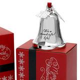JUPPE 2026 Silver It's A Wonderful Life Christmas Bell Ornament for Christmas Tree Wedding Anniversary Decoration with Angel Wings, Hanging Bell for Door Opening, Crafts & Holiday Decor (Silver Bell)