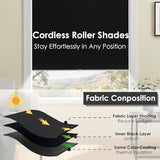 Cordless 100% Blackout Roller Shades for Windows,UV Protection Pull Down Shades,Room Darkening Door Blinds Thermal Insulated Fabric for Home Office and Bedroom(34" W x 72" H,Black)