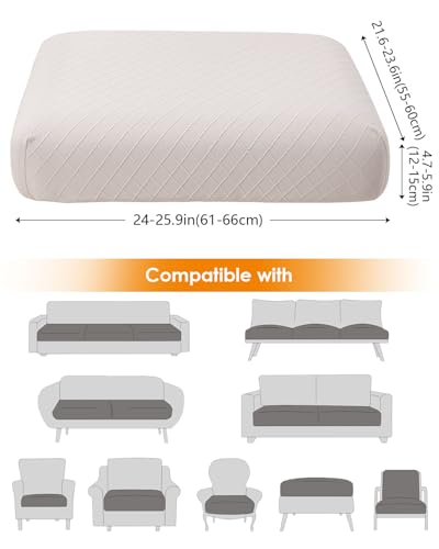 Fuloon Waterproof Seat Cushion Covers 2 PCS, Stretch Sofa Cushion Slipcovers Couch Covers Solid Washable Furniture Protector Suitable for Armchair Loveseat Sofa (Pale Beige)