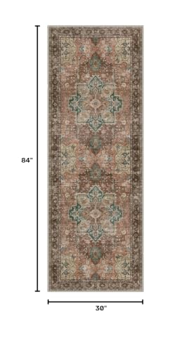 GENIMO 2.5x7 Non Slip Runner Rug, Washable Long Hallway Terracotta Sage