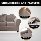 PrinceDeco Velvet Couch Cover Loveseat Covers for 2 Cushion Couch 3 Piece Sofa Covers for Dogs Washable Loveseat Covers Width Up to 72 Inch No Slip Stretch Sofa Slipcover(Medium, Taupe)