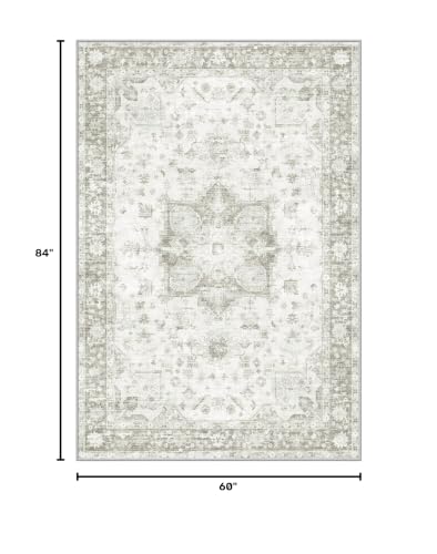 LIVELYGLOW 5x7 Retro Vintage Area Rug, Non-Slip Carpet, Beige Vintage