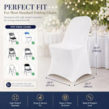 10 Pack White Spandex Folding Chair Covers, Stretch Polyester Slipcovers for Wedding, Party & Dining Chairs – Flat Front Design, Universal Fit