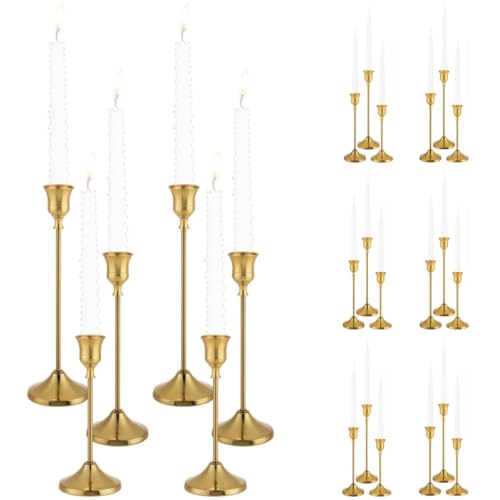 Candlestick Holders, 24PCS Metal Taper Candle Holder, Brass Gold Candle Holders for Candlesticks, Candle Holder for Wedding Fireplace Mantel Housewarming Gift Housewarming Gift
