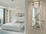 Frameless Arched Door Mirror Full Length, 48 x 14 Inch Frameless Beveled Full Body Arched Wall Mirror with 2 Hooks, Over the Door Hanging Mirror for Bedroom, Living Room, Cloakroom