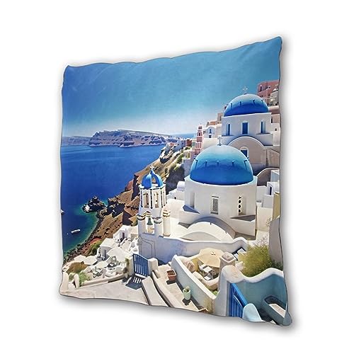 JCAKES Santorini Greek Island Sea View Print Square Pillow Set of 2 Decorative Pillows Cushion Covers for Couch Chair Bedroom (Does Not Contain Pillow Core)