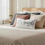 Sunkifover Let's Snuggle Decorative Lumbar Pillow Cover - 12x20 Inch White and Grey Cotton Embroidery Throw Pillowcase for Bed, Bedroom, Living Room, Home Decor