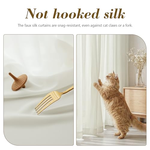 FMFUNCTEX Sheer Non-See-Through Netural Beige Curtains for Bedroom, Faux Silk that Let Light Curtains 84 inches Long Light Filtering Privacy Sheer Drapes for Living Room, Rod Pocket 2 Panels Set