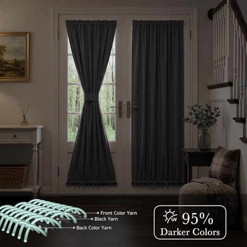 PONY DANCE Blackout Door Window Curtains, Dual Rod Pocket Grey Drape for Front Glass French Door, Privacy Thermal Insulated Room Darkening Curtain for Sidelight Window, W 25 x L 72 inch, 1 Panel