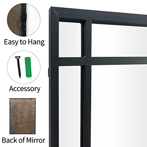 HQiJun Black Rectangle Mirror, Farmhouse Decorative Wall Mirror for Entryway, Living Room, Bedroom, Hallway, Fireplace, Accent Wall Decor (Black1, 34" x 24")