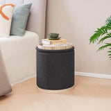 Round Storage Ottoman Set of 2, Dark Grey Boucle Stools with Tray