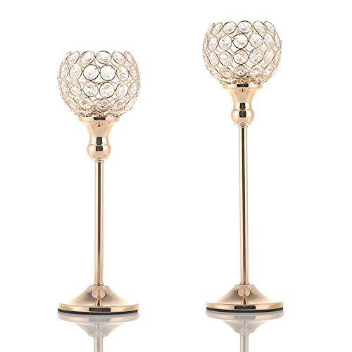 Gold Crystal Candle Holders Set of 2,Oversized Crystal Globe