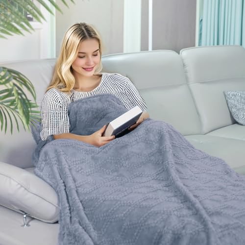 Jacquard Boho Fleece Throw Blanket-Cozy Fluffy Soft Lightweight Fuzzy Fall Blanket for Sofa, Couch, Bed, Chair & Car, Gifts for Teen Girls, Women & Men, Home and Dorm Decor, Gray, 50" x 70"
