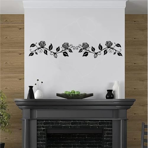 DUOOLN 2 Pcs Metal Rose Tree Leaf Wall Decor, Long Iron Scroll Vine Wall Art Above, Rustic Hanging Sign Flowers Sculpture, For Above Door Living Room Office Indoor And Outdoor Decoration - Black