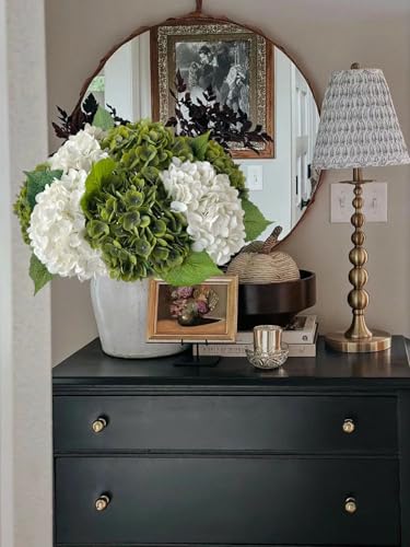YalzoneMet 3 PCS White Hydrangea Artificial Flowers 21 inchs Real Touch Faux Hydrangea Flowers for Wedding Tables Centerpieces Fake Flowers for Party Home Kitchen Decor