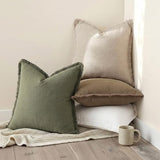 decorUhome Linen Fringe Olive Green Throw Pillow Covers 26x26 Set of 2