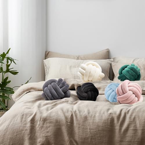2 Pcs Knot Pillows, Black Knotted Ball Pillow Plush Throw Pillows for Bed Sofa Couch, 8.7" Decorative Round Pillow Cushions