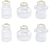 Vixdonos Taper Glass Candlestick Holders Tealight Candle Holders for Table Centerpieces, Wedding Decor and Dinner Party (6 Pcs, Gold Rim Clear)