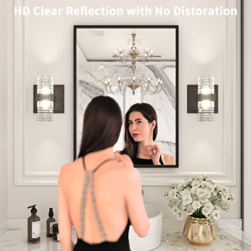 LOAAO 22"X30" Black Rectangle Bathroom Mirror Wall, Matte Black Aluminum Alloy Frame, Hangs Vertically or Horizontally, Easy to Install