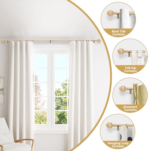 Curtain Rods for Windows 66 to 120 Inches 1 Inch Diameter Adjustable Drapery Rod Decorative Single Window Curtain Rods with Classic Finials, Gold