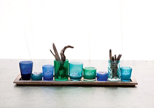 Creative Co-Op 9-Piece Blue and Green Glass Votive Holders on Wood Tray, Multicolor