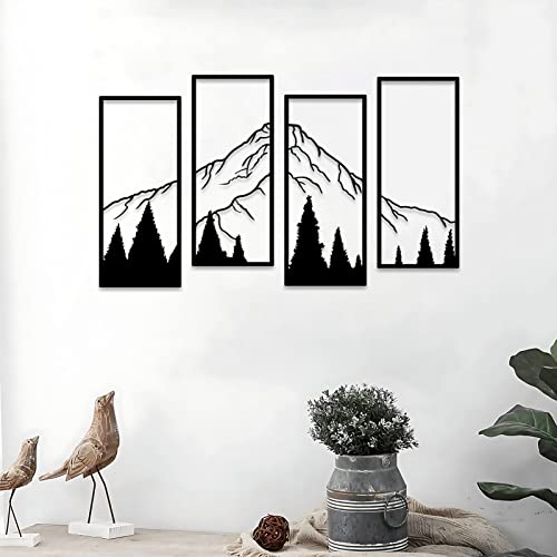 ruelen 4 Pcs Metal Mountain and Forest Wall Decorations, Minimalist Line Drawing Masculine Mountain Wall Art, Rustic Nature Hanging Wall Sculpture for Men Bedroom, Man Cave, Bachelor Pad, Office & Living Room Home Decor