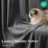StangH Grey Velvet Curtains for Living Room 96 inches Long Blackout Curtains for Bedroom Grommet Privacy Thermal Insulated Window Drapes for Sliding Glass Door, W52 by L96 inches, 2 Panels