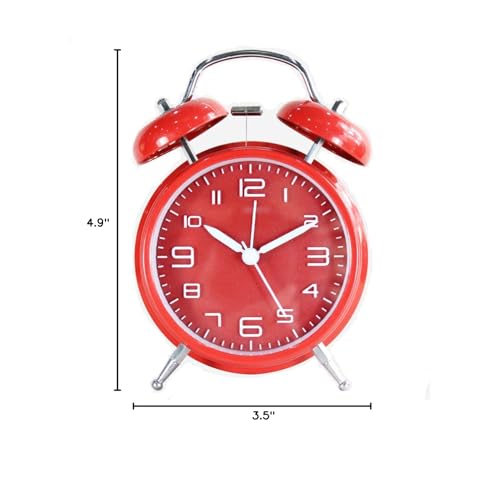 TXY Classical Twin Bell Alarm Clock for Bedroom with Stereoscopic Dial, Frosted Shell, Backlight, Extra Loud Machinical Ringtone, Battery Operated Loud Alarm Clock for Home Office (Red)
