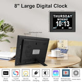 Johnziny 8 Inch Digital Calendar Day Clocks for Seniors-8 Alarms, Auto-Dim, Digital Clock Large Display Date and Day,Dementia Clocks for Seniors,Electronic Calendar with Large Number Black