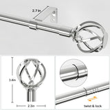 Silver Curtain Rods for Windows 66 to 120 with Cage Finials, Heavy Duty Curtain Rod with Splicing Adjustable, Decorative Curtain Rods for Outdoor Patio, Sliding Glass Door, 5/8" Diameter (Chrome)