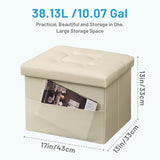 Bsketa Storage Ottoman Bench,17 Inch Folding Leather Foot Rest Stool, Beige