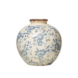 Creative Co-Op DF2720 8" H Terracotta Floral Transferware Pattern & Crackle Finish Vase, Blue