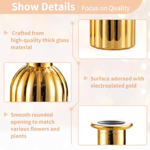 NUPTIO Bud Vases Small Gold: 12 Pcs Glass Vase Set in Bulk for Flowers - Mini Vintage Flower Bottle Single Vases for Wedding Table Centerpieces