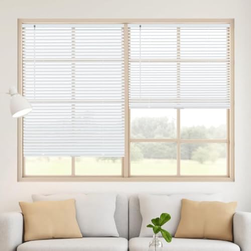Aluminum Mini Blinds for Windows Cordless Horizontal Window Shades for Light Adjustment, Metal Venetian Blinds Waterproof for Bedroom, Bathroom, 22" W x 48" H, White
