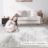 Area Rugs 5x7 Living Room: Washable Rug Modern Abstract Rugs Soft Non Slip Neutral Rug Stain Resistant Indoor Carpet for Bedroom Kitchen Dining Room Nursery Home Office Rugs(Grey,5'x7')