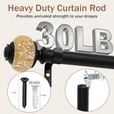 Curtain Rods for Windows,1 Inch Adjustable Window Curtain Rod, Curtain Rod Set with Luxury Crystal Translucent Finials for Bedroom, Living Room (Black, 28-109in)