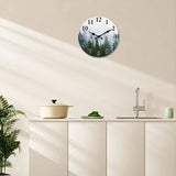 XFM Small Wooden Wall Clock Forest Tree Battery Operated Clocks MDF Silent Non-Ticking Wallclock 10 Inch Misty Forest Decorative Round Wall Clocks for Bathroom Decor