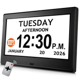 Pastigio Digital Clock, Dementia Clock with Date and Time, 10 Reminders, 6 Alarms, Auto-Dimming, Auto DST, Remote Control, Large Display Alarm Clock for Seniors