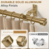 Brass Gold Curtain Rod 34-124 Inch, Brushed Warm Gold 1” Adjustable Long Heavy Duty Curtain Rods for Windows, Decorative Antique Bronze Window Treatment Rods with Modern Solid Aluminum Finial