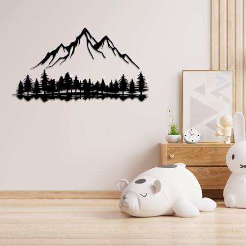 DUOOLN Mountain View Metal Wall Decor.Black Line Tree Painting Art, Modern Abstract Minimalist Rustic Nature Forest Home Wall Décor,Living Room Bedroom Garden Home Decor Sculpture,39.4 x 21.6in