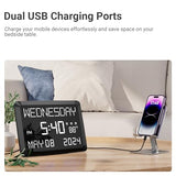 11.5” Extra Large Digital Wall Clock with Date and Day of Week , Electric Desk Clock for Seniors, Large Display Alarm Clock for Bedroom with Battery Backup, 5 Dimmer, 2 USB Ports, Indoor Temp, 12/24H