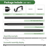 Time Forest Black Curtain Rods for Windows 32 to 120 Inch (2.6-10 Feet), 1 Inch Diameter Adjustable Heavy Duty Curtain Rod, Modern Style Indoor Outdoor Long Window Drapery Rods with End Caps