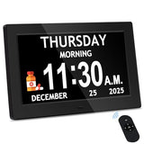 7" Black& 10.1" Black Dementia Clock Set (2-Pack) - Large Digital Display with Date/Time, Auto Dimming, 6 Alarms, Remote Control