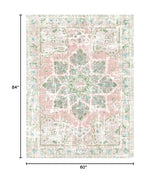 Vhong Boho Area Rugs Vintage Washable Neutral Modern Dusty Pink and Green 5x7 Non Slip Carpet for Nursery Living Room Dining Room Bedroom Farmhouse Girls'Room