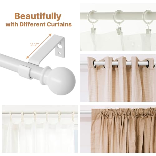 White Curtain Rods for Windows 28 to 48 Inch, Heavy Duty Curtain Rod Set with Brackets, Decorative Adjustable Curtain Rods for Bedroom, Living Room, 5/8" Metal Drapery Rod