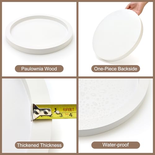 Round Candle Plate Holder White Wooden Coffee Table Tray Kitchen Decor